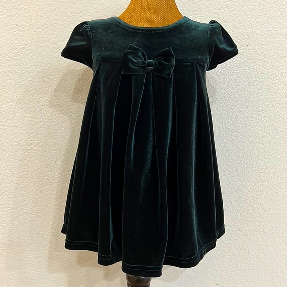 Starting Out Baby Girl Dark Green Velour Formal Short Sleeve Dress and Bloomers - Picture 1 of 5